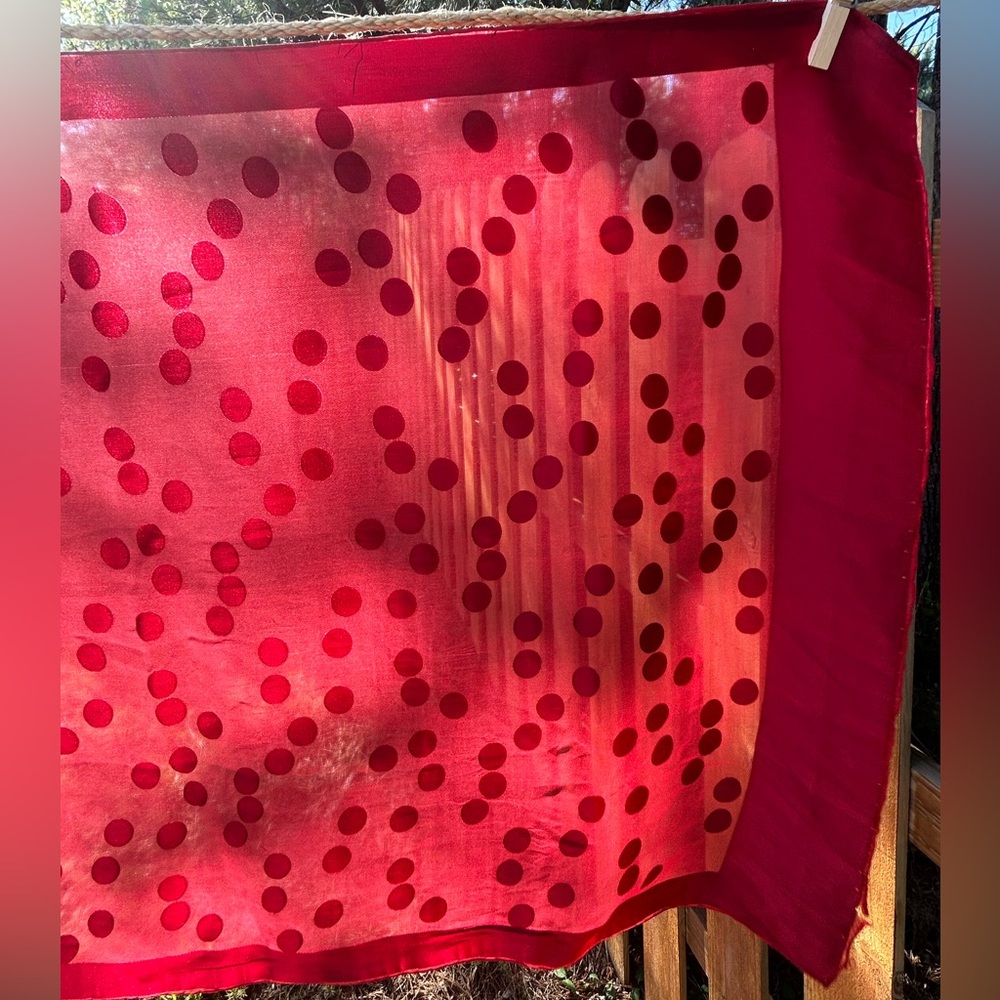 Glam Red vintage Polka Dot sheer Scarf mod rectangle 72x20 retro tone on tone